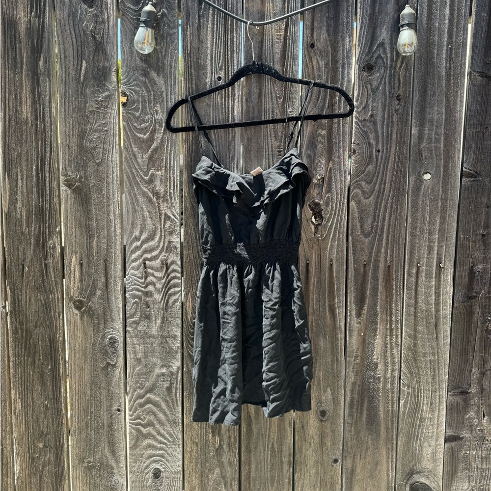 Mimi Chica Little Black Dress With Ruffled Scoop Neck, mini Length, elastic back